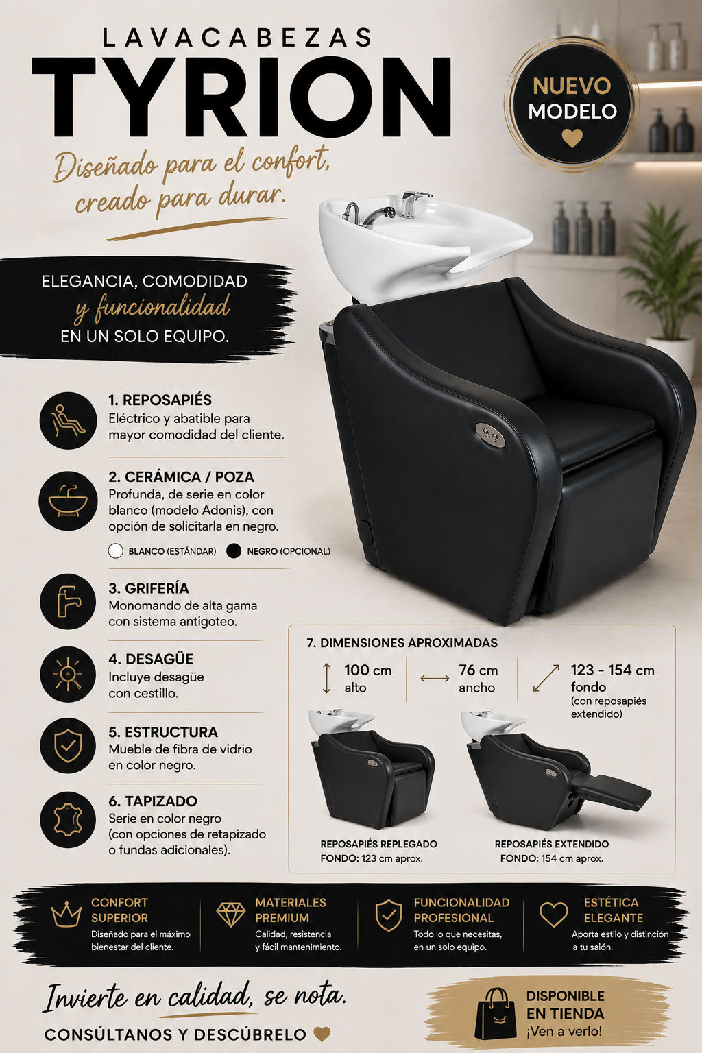 LAVACABEZAS TYRION NEGRO NG3 CON REPOSAPIES ELECTRICO (MUEBLE FIBRA Y CERAMICA ADONIS BLANCA + GRIFERIA ANTIGOTEO GR101A)